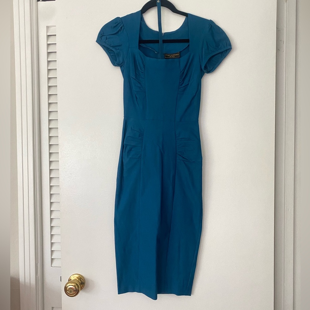 Stop Staring Retro Style Teal Pinup Dress - Picture 2 of 5